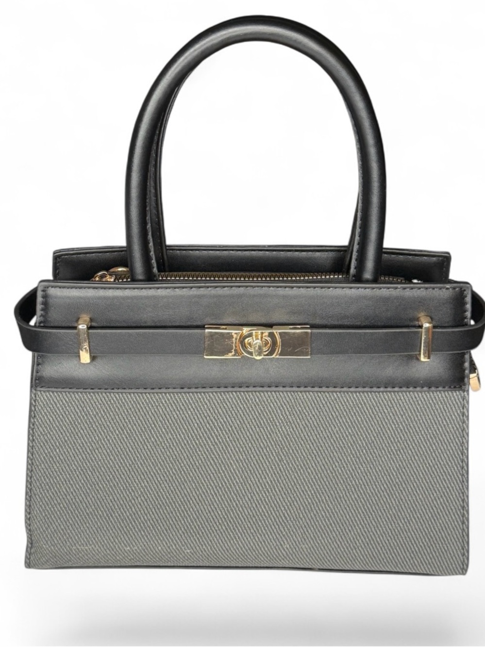 FASHION Classic Black/Grey Top-Handle “Kelly” Bag - NWT